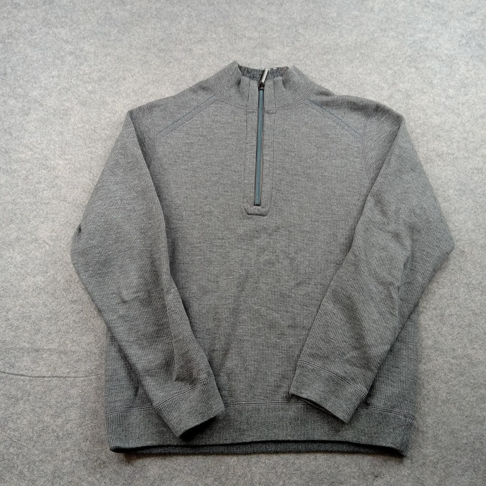 Tommy Bahama Sweater Mens Medium Gray Quarter Zip Mock Neck Waffle Knit Pullover